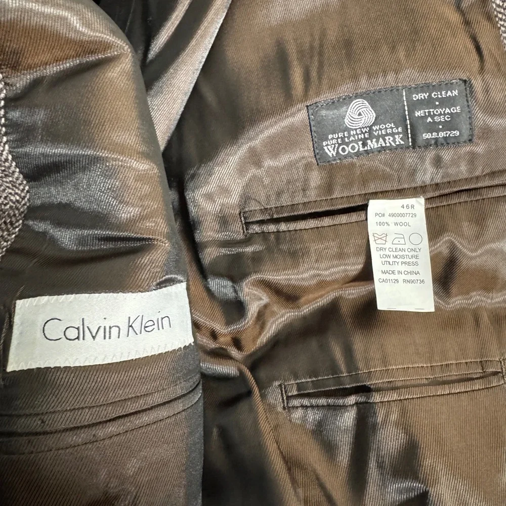 Calvin Klein Men‎ Wool Herringbone Blazer Jacket Sport Coat 46R